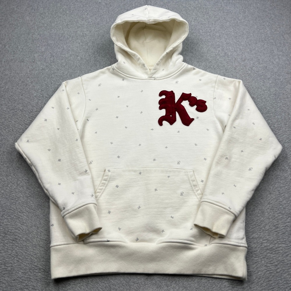 Kith K's Hoodie Mens Small White Monogram AOP Chenille Patch Pullover Sweatshirt